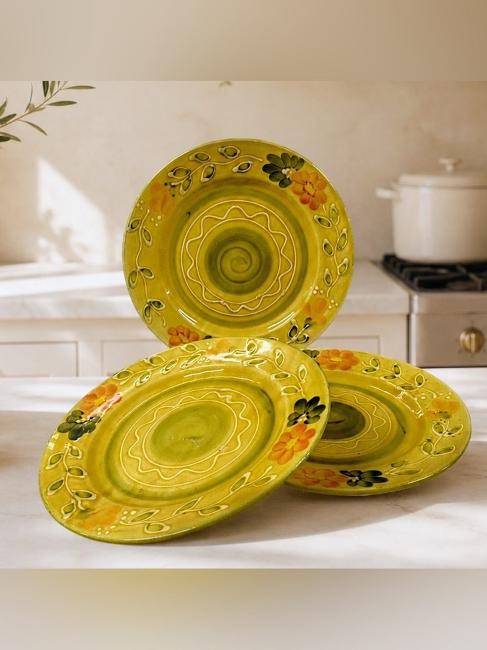 Zrike Sorrento Italy 10.5” Dinner Plates Hand Painted Set of 3 Tuscan Vintage